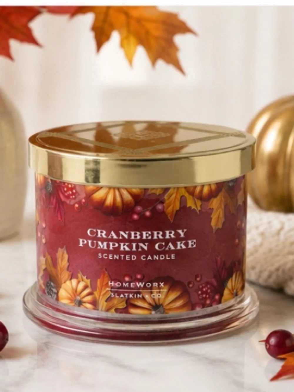 HomeWorx Slatkin & Co Cranberry Pumpkin Cake 3 Wick Candle 14 oz